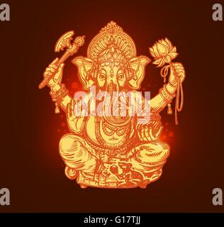 Schöne Karte mit Gott Ganesha. Vektor-illustration Stock Vektor