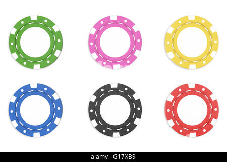 Casino-chips Satz isoliert auf weißem Bacgkround. Stockfoto