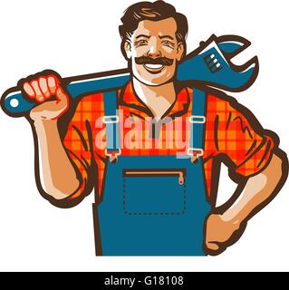 Klempner-Vektor-Logo. Schraubenschlüssel oder Heimwerker-Symbol Stock Vektor