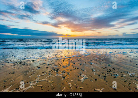 Sonnenuntergang am Cleveleys, Fylde Küste, Lancashire, England, uk, Europa Stockfoto