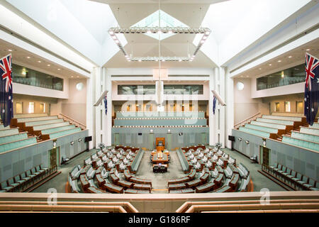 CANBERRA, Australien - 25. März 2016: Innenansicht des Repräsentantenhauses im Parliament House in Canberra, Australien Stockfoto