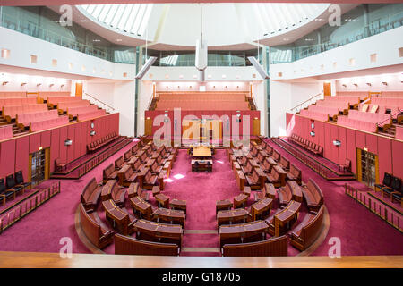 CANBERRA, Australien - 25. März 2016: Innenansicht des australischen Senats im Parliament House in Canberra, Australien Stockfoto