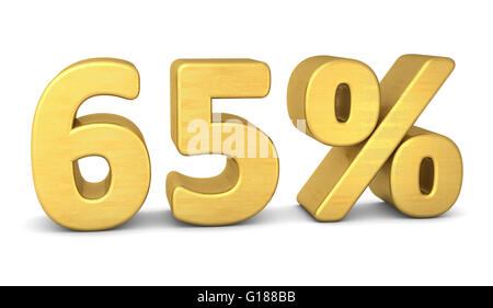 65 Prozent Symbol 3d Rendering gold Stockfoto