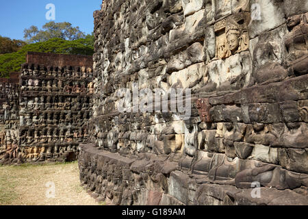 Terrasse des Lepra-Königs in Angkor Thom, Siem Reap, Kambodscha Stockfoto