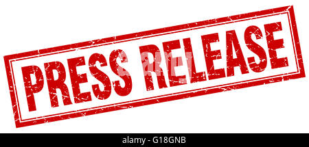 Pressemitteilung rot Grunge quadratische Stempel auf weiß Stockfoto