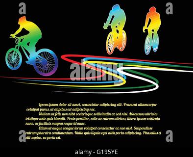 Radfahren Plakat Hintergrund mit Radfahrer Silhouetten auf schwarz, Vektor-illustration Stock Vektor