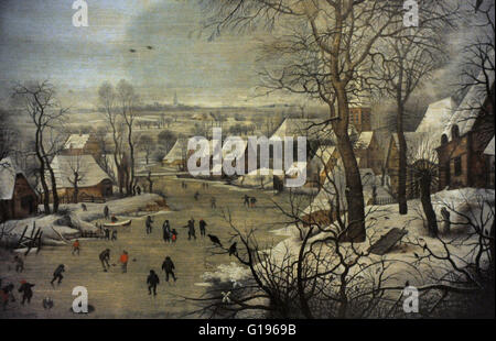 Pieter Brueghel der jüngere (1564-1638). Flämischer Maler. Winterlandschaft mit Eisläufern und einen Vogel zu fangen, 1565. Öl auf Leinwand. Die Eremitage. Sankt Petersburg. Russland. Stockfoto