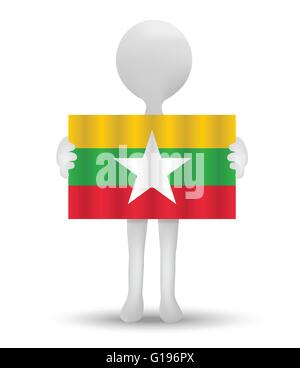 kleine 3d Mann hält eine Fahne der Republik der Union von Myanmar Stock Vektor