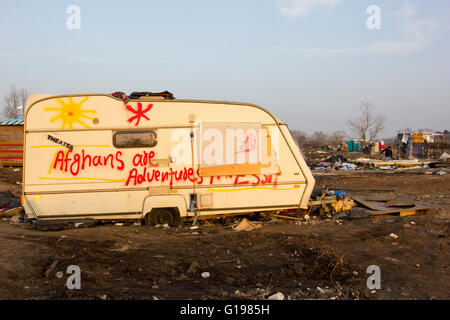 Der Dschungel Flüchtling & Migrant Camp, Calais, Nordfrankreich Stockfoto