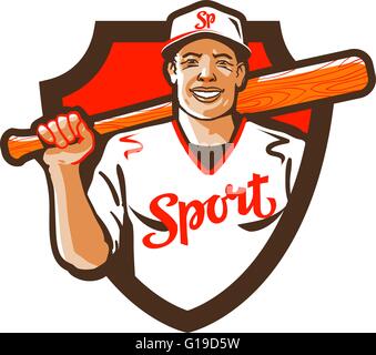 Cartoon-Baseball-Spieler mit einem Schläger in der Hand. Vektor-illustration Stock Vektor