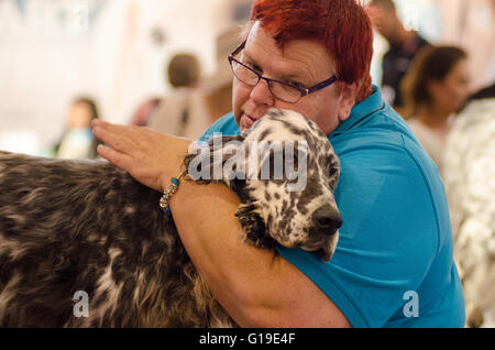 Sydney, Australien 15. August 2015: The Hordern Pavilion ist Gastgeber für die Sydney Liebhaber Hundeausstellung. Dieses Ereignis hat eine Vielzahl von Unterhaltung, Bildung und Informationen über Hunde. Stockfoto