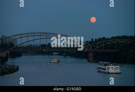 Deutschherrnbrucke, Mainufer, Frankfurt am Main, Hessen, Deutschland / Deutschherrnbrücke Stockfoto