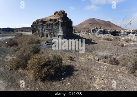 Mondlandschaft Aschewolken, in der Nähe von Costa Teguise, Lanzarote Stockfoto