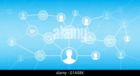 Social Media Netzwerk mit männlichen und weiblichen Avatare und Web Icons set Stock Vektor