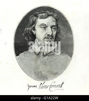 Oliver Cromwell 1599-1658 Portrait mit Signatur Stockfoto