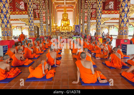 Junge Mönche im Gebet an Wat Suan Dok University in Chiang Rai, Thailand Wat Phra Doi Suthep Stockfoto