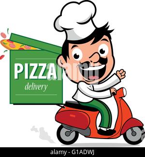 Pizza-Lieferung-Chef einen Motorroller Stock Vektor