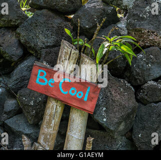 Eine freundliche Begrüßung sitzt draußen ein hawaiian Zuhause auf der Big Island von Hawaii. Stockfoto