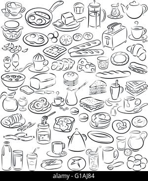 Vektor-Illustration der Frühstück-Icon-Sammlung im Linienmodus Kunst Stock Vektor