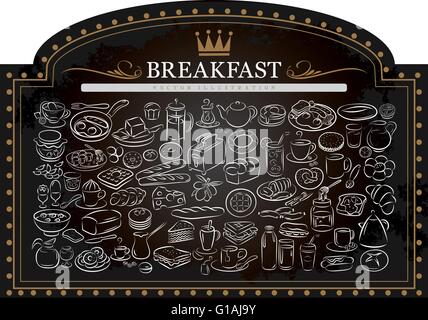 Vektor-Illustration Frühstück Grafikelemente auf Tafel Stock Vektor