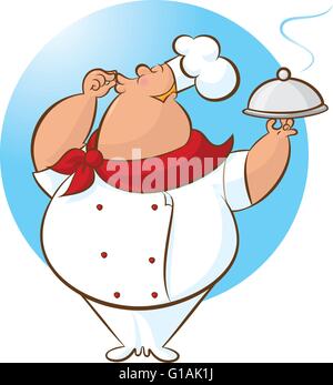 Vektor-Illustration eines Küchenchefs halten einen Teller und dabei sehr gutes Zeichen Stock Vektor