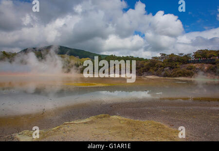 See Ngakoro und der Champagne Pool in Wai-O-Tapu Thermal Wonderland in Rotorua, Neuseeland Stockfoto