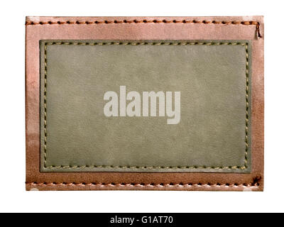 Leere Leder-Jeans-Label isoliert auf weißem Hintergrund Stockfoto