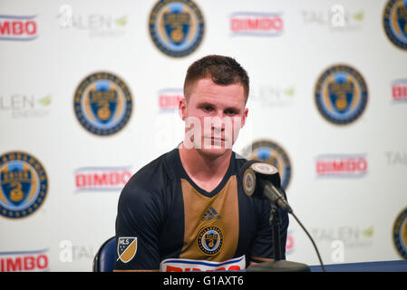 Chester, Pennsylvania, USA. 11. Mai 2016. Philadelphia Union KEEGAN ROSENBERRY, bei der Post Spiel Presser, nachdem das Spiel Talen-Energie-Stadion in Chester Pennsylvania Credit: Ricky Fitchett/ZUMA Draht/Alamy Live News Stockfoto