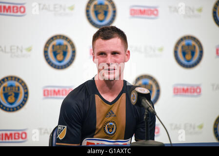 Chester, Pennsylvania, USA. 11. Mai 2016. Philadelphia Union KEEGAN ROSENBERRY, bei der Post Spiel Presser, nachdem das Spiel Talen-Energie-Stadion in Chester Pennsylvania Credit: Ricky Fitchett/ZUMA Draht/Alamy Live News Stockfoto