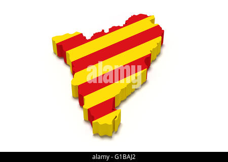 3D Darstellung der Karte von Katalonien mit Catalonia Flagge Stockfoto