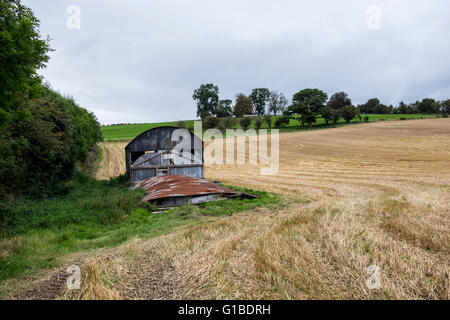 Rostige alte Scheune in abgeernteten Feld Stockfoto