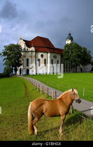 Deutschland, Bayern, Steingaden, Wies lateinische katholische Kirche (Rokoko-Stil), Weltkulturerbe der UNESCO, entworfen im Jahre 1740 von Dominitius Zimmermann Stockfoto