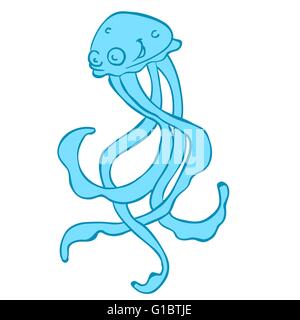 Quallen Comic-Doodle isoliert auf weiss Stock Vektor
