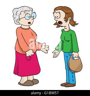 Mutter und Großmutter sprechen Cartoon Illustration isoliert auf weiss Stock Vektor