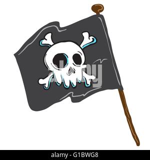 Piratenflagge isoliert auf weißem Comic-illustration Stock Vektor