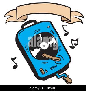 Plattenspieler mit Banner Cartoon doodle Stock Vektor