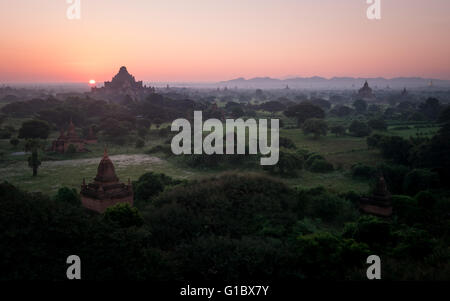 Sonnenaufgang über der Dhammayangyi Tempel in Bagan, Myanmar Stockfoto