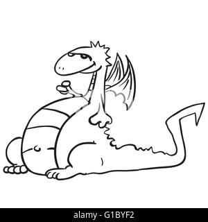 einfache schwarze und weiße Drachen cartoon Stock Vektor