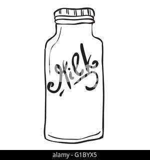 einfache schwarze und weiße Milch Flasche cartoon Stock Vektor