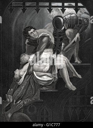 Der Mord an den Prinzen im Tower, spielen Shakespeares König Richard III, Akt IV, Szene III, Stockfoto