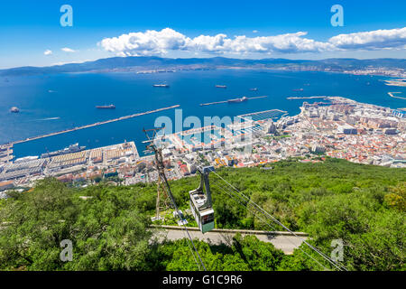 Felsen von Gibraltar-Seilbahn Stockfoto