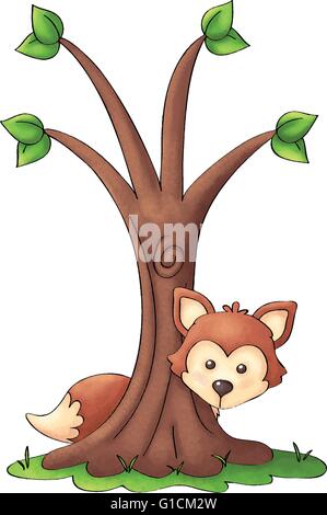 Fuchs, Füchse, Foxy, Tiere, Kreaturen, Viecher, holzig, Wald, Wald, Wälder, Baby, Babys, Kinder, Kind, Welpen, Welpen, Hunde Stock Vektor