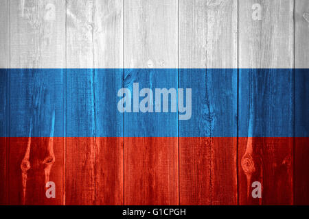 Flagge von Russland oder Banner auf hölzernen Hintergrund Stockfoto
