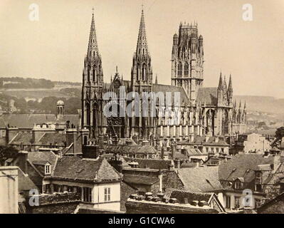 Fotodruck von der Kirche St. Ouen, eine große gotische römisch-katholische Kirche in Rouen, Frankreich. Vom 19. Jahrhundert Stockfoto