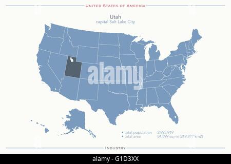 Vereinigte Staaten von Amerika isoliert Karte und Gebiet der Utah State University. politische Karte der USA Vektor. geografischen Banner Vorlage Stock Vektor