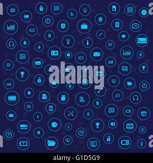 Geschäft Backgroud vieler Symbole und Symbole. Blaue Vektor-Design-Elemente. Stock Vektor