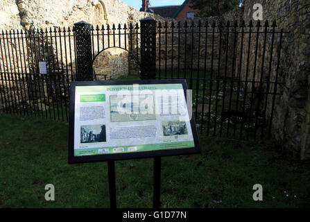 Informationstafel an der Aussätzigen Kapelle, Dunwich, Suffolk, England, UK Stockfoto