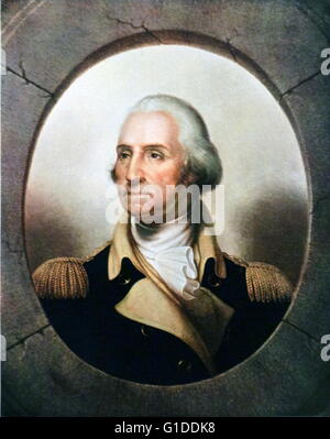 Porträt von George Washington (1723-1799), erster Präsident der Vereinigten Staaten, Oberbefehlshaber der Kontinentalarmee und auf der Gründerväter der Vereinigten Staaten. Gemalt von Rembrandt Peale (1778-1860), US-amerikanischer Künstler und Museum Keeper. Vom 18. Jahrhundert Stockfoto