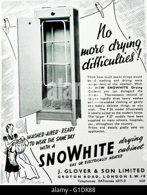 Werbung für die "neuen" SNOWHITE-Trockenschrank. Datierte 1952 Stockfoto