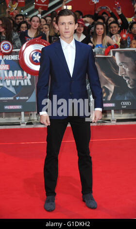 Tom Holland besucht die Europa-Premiere von Captain America: Bürgerkrieg im Westfield Shopping Centre in London.  26. April 2016 Stockfoto